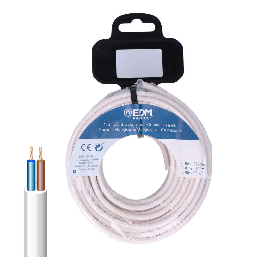 CARRETE MANGUERA TUBULAR H05VV-F 2 x 0,75 mm² BLANCA, 10 m