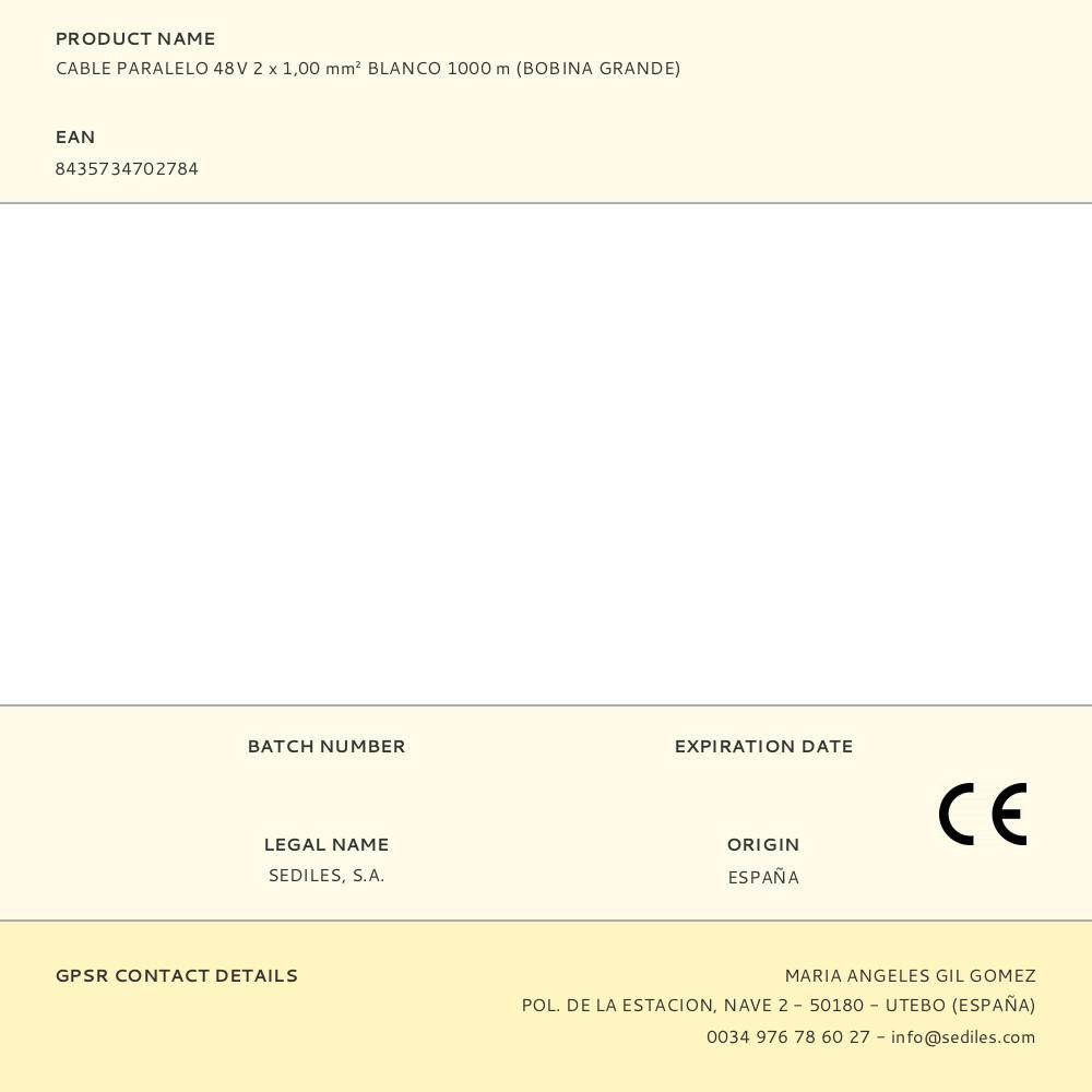 CABLE PARALELO 48V 2 x 1,00 mm² BLANCO 1000 m (BOBINA GRANDE) gallery 0