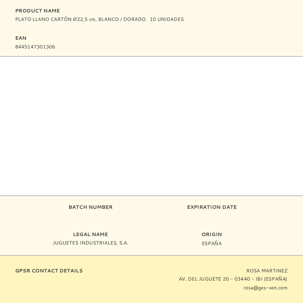 PLATOS DE CARTÓN BLANCO / DORADO Ø22,5 cm, 10 uds gallery 0