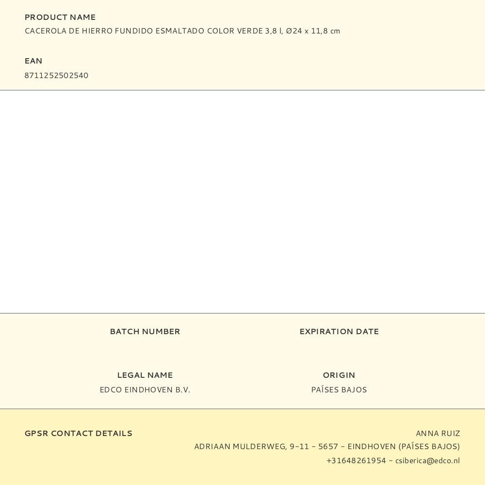 CACEROLA DE HIERRO FUNDIDO ESMALTADO COLOR VERDE 3,8 l, Ø24 x 11,8 cm gallery 3