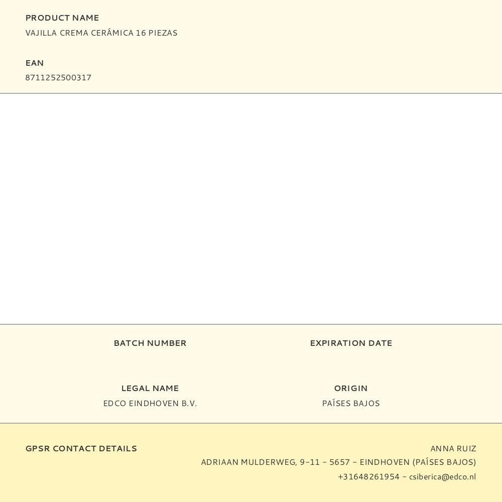 VAJILLA 16 PIEZAS CREMA CERÁMICA gallery 1