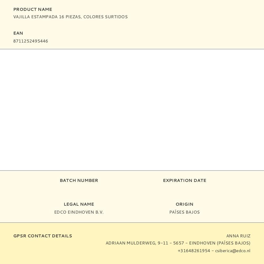 VAJILLA 16 PIEZAS ESTAMPADA, COLORES SURTIDOS gallery 2