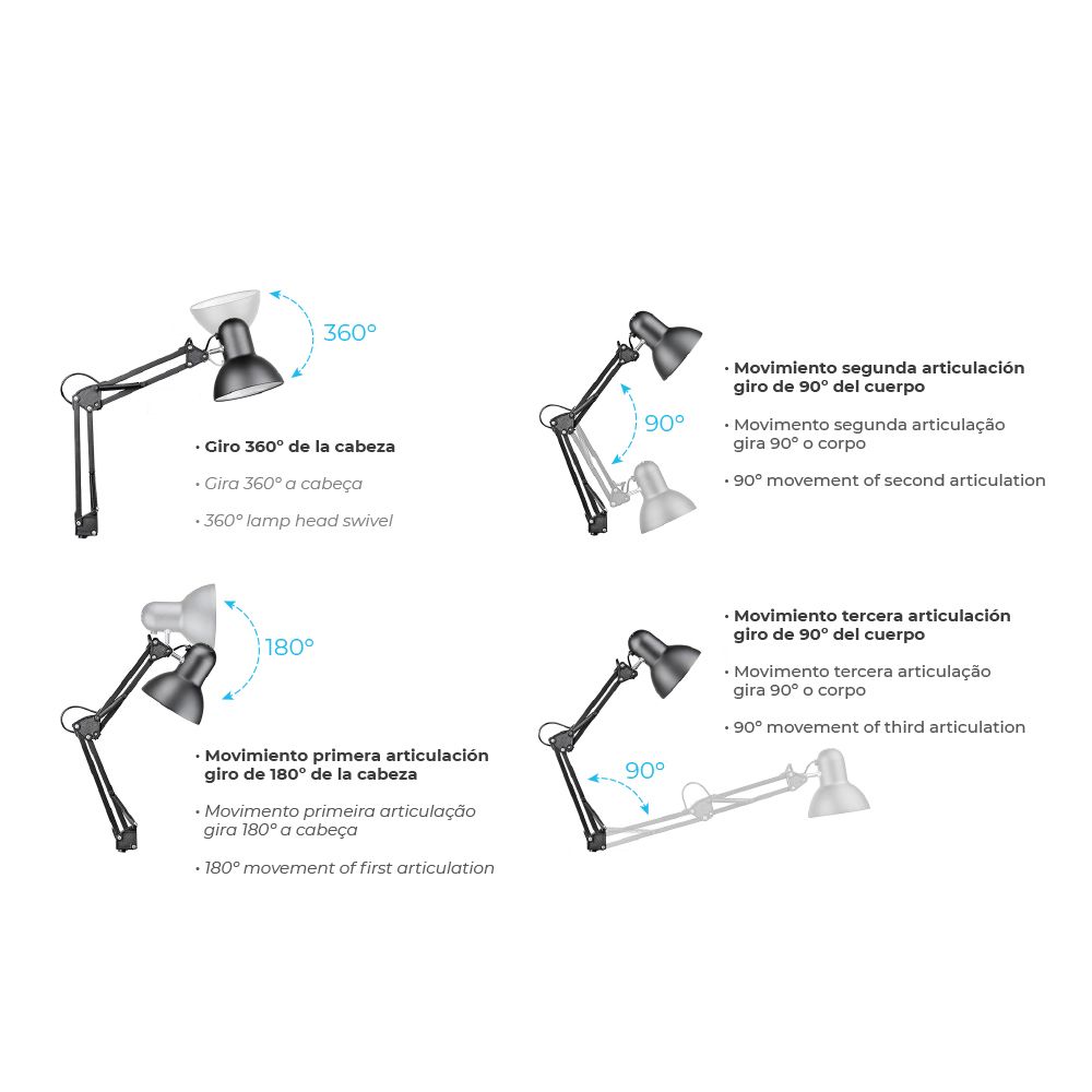 FLEXO (ARQUITECTO) MODELO MELBOURNE CON MORDAZA DE FIJACIÓN COLOR BLANCO E27 60W EDM gallery 0