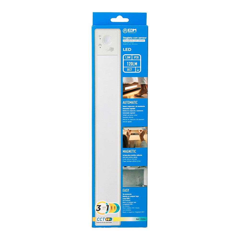 REGLETA LED REGULABLE Y RECARGABLE CON SENSOR, MAGNÉTICA, 1,5 W, 3CCT, 1500 mAh, 14 x 40 x 306 mm gallery 4