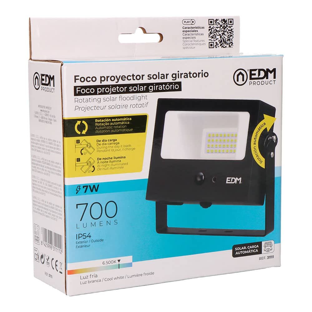 FOCO PROYECTOR SOLAR AUTO BASCULANTE, 7 W, 700 lm, 6500 K, CON SENSOR MOVIMIENTO, NEGRO gallery 3