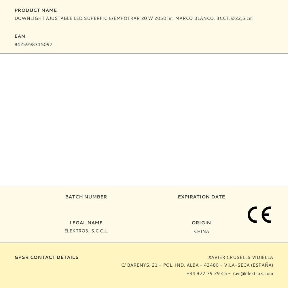 DOWNLIGHT AJUSTABLE LED SUPERFICIE/EMPOTRAR 20 W 2050 lm, MARCO BLANCO, 3CCT, Ø22,5 cm gallery 7