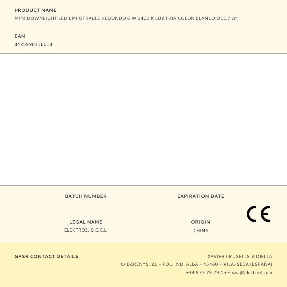 MINI DOWNLIGHT LED EMPOTRABLE REDONDO 6 W 6400 K LUZ FRíA. COLOR BLANCO Ø11,7 cm gallery 0