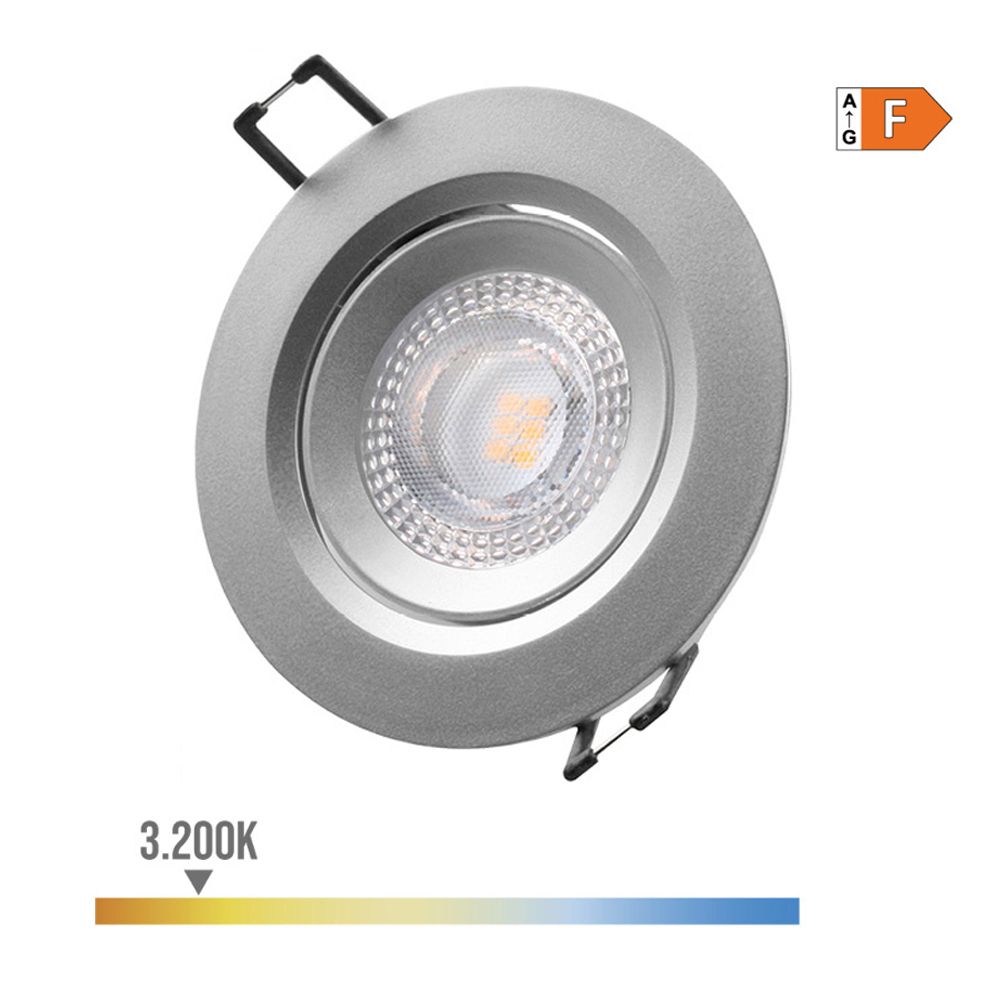 DOWNLIGHT LED EMPOTRABLE REDONDO 5 W 3200 K LUZ CALIDA COLOR CROMO Ø9 cm