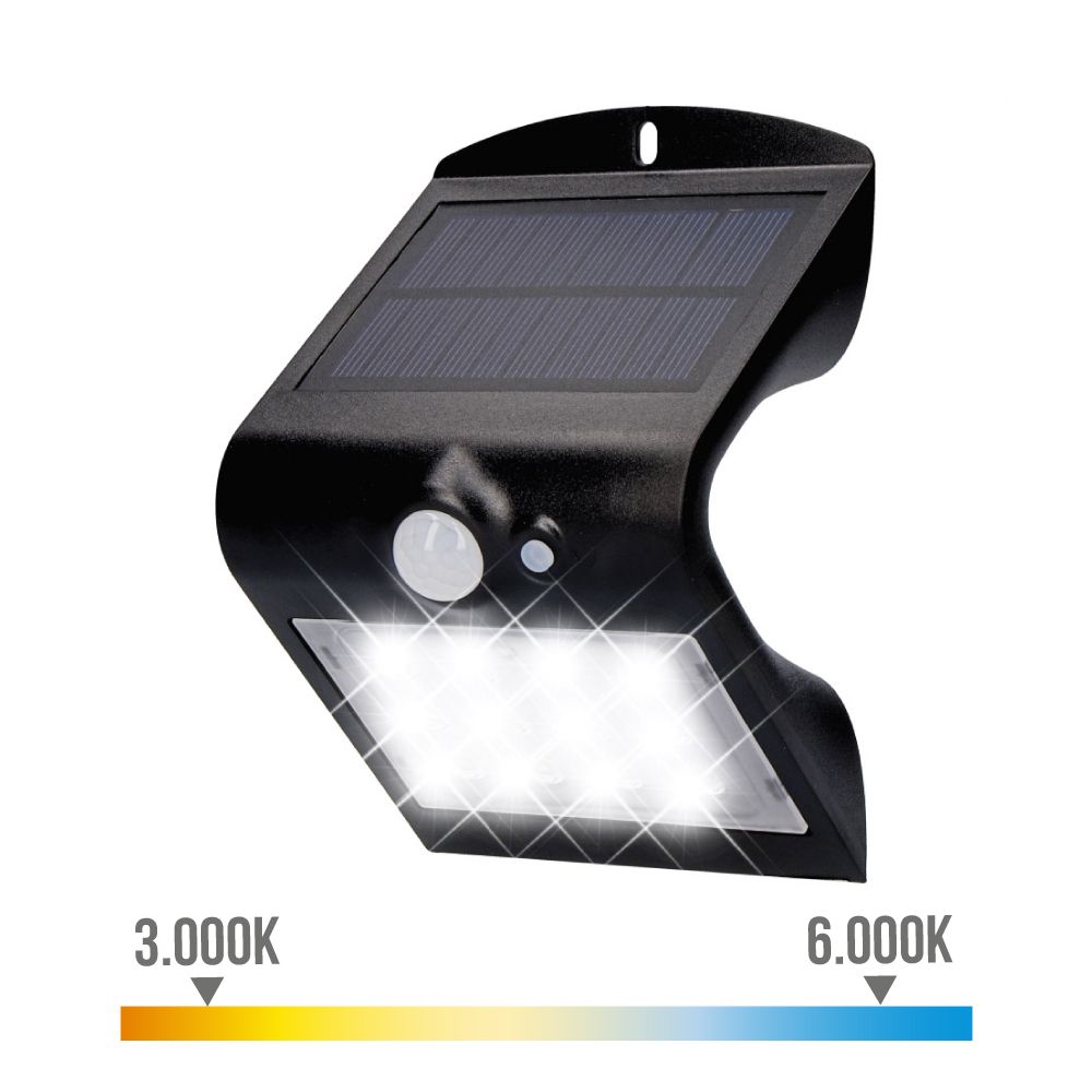 APLIQUE SOLAR 1,5W 220lm RECARGABLE. SENSOR DE PRESENCIA (2-6m) COLOR NEGRO 9,6x7,3x14cm EDM gallery 0