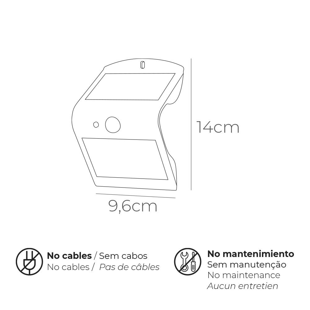 APLIQUE SOLAR 1,5W 220lm RECARGABLE. SENSOR DE PRESENCIA (2-6m) COLOR NEGRO 9,6x7,3x14cm EDM gallery 2