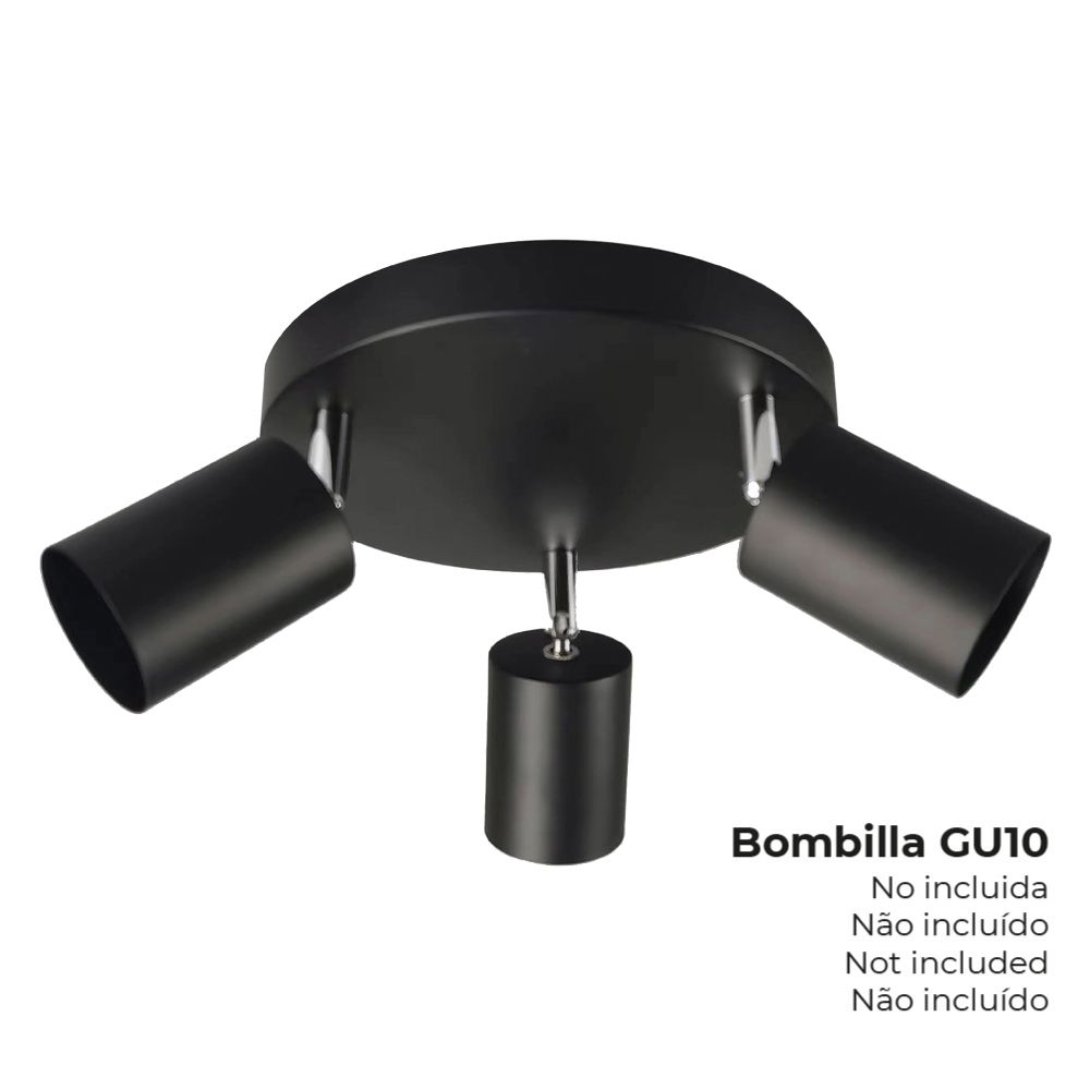 FOCO 3 ELEMENTOS GU10 50 w (BOMBILLA NO INCLUIDA) COLOR NEGRO Ø 20 x 14,6 cm
