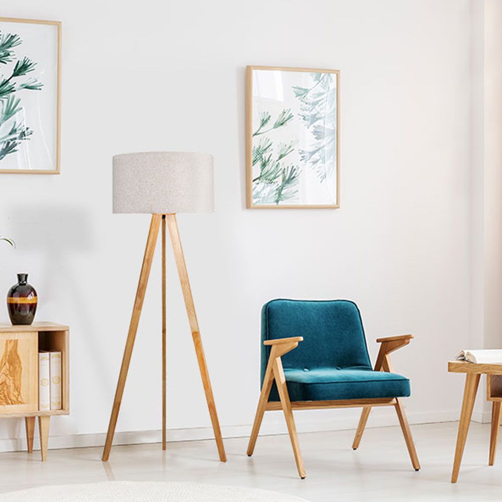 LÁMPARA DE PIE E27 MADERA, HIERRO Y TELA Ø50 x 28 cm gallery 1