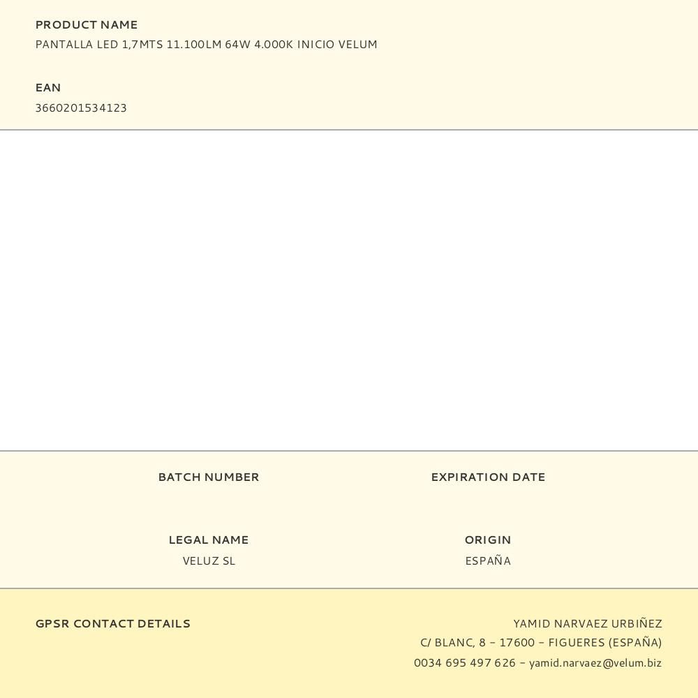 PANTALLA LED 1,7MTS 11.100LM 64W 4.000K INICIO VELUM gallery 0