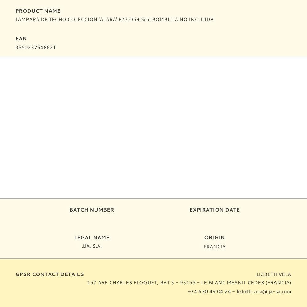 LÁMPARA DE TECHO COLECCION 'ALARA' E27 Ø69,5cm BOMBILLA NO INCLUIDA gallery 0