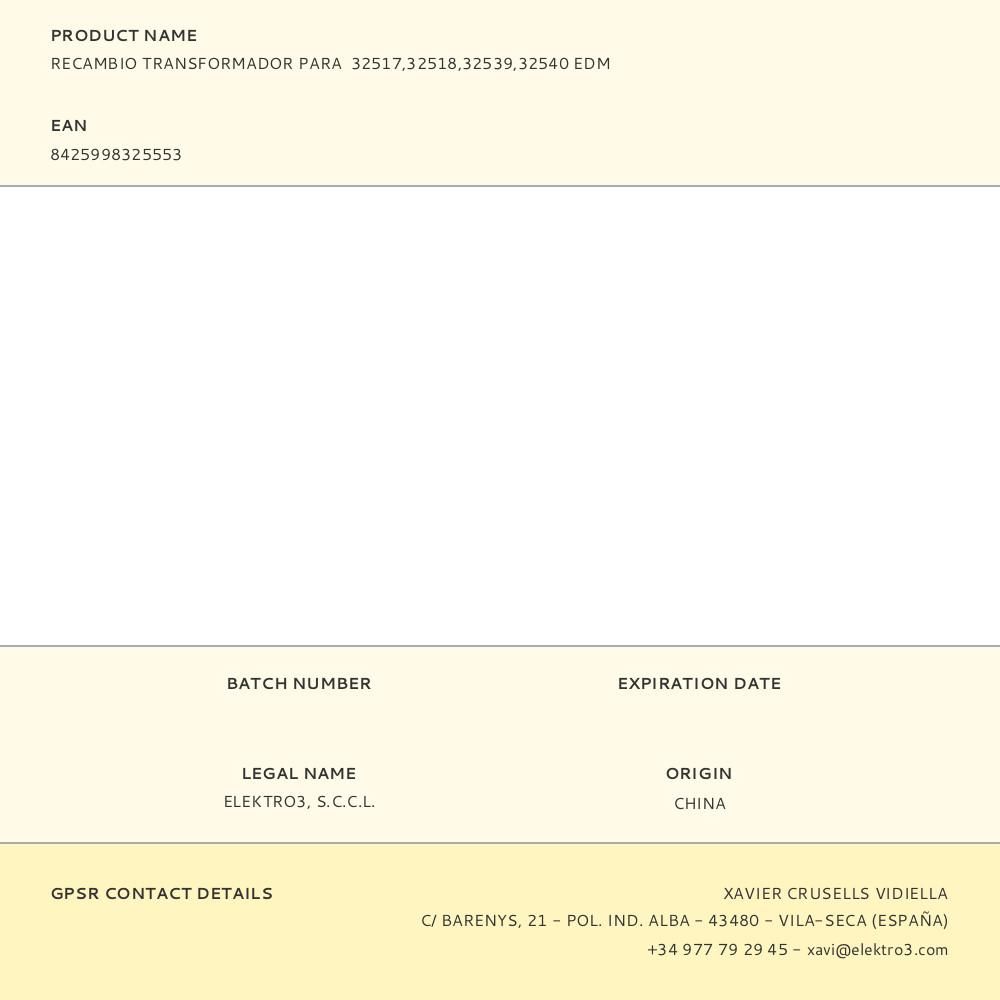 RECAMBIO TRANSFORMADOR PARA 32517,32518,32539,32540 EDM gallery 0