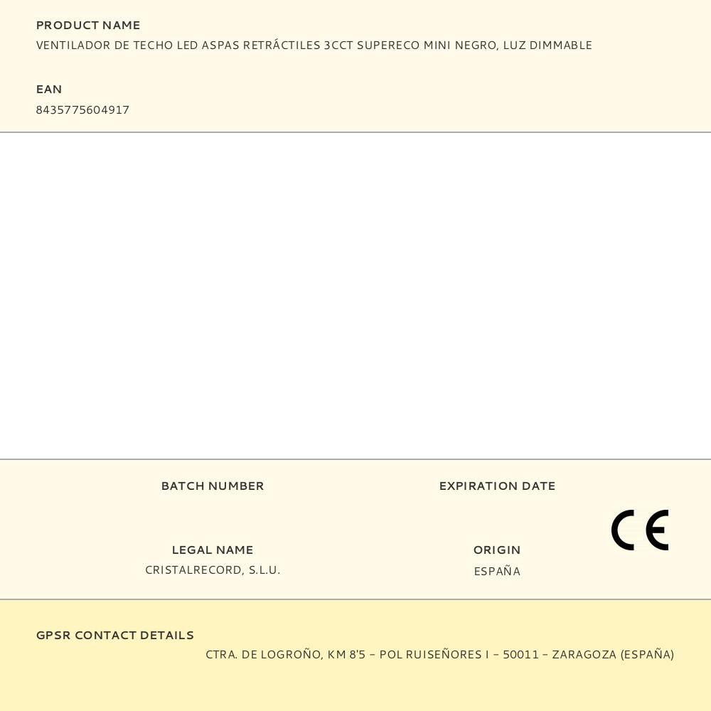 VENTILADOR DE TECHO LED 3CCT ASPAS RETRÁCTILES SUPERECO MINI 39 W 3822 lm NEGRO, ASPAS Ø92 cm, PLAFÓN Ø39 cm, ALTURA 32 - 42 cm gallery 1