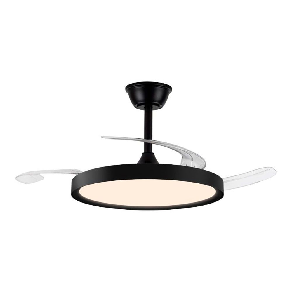 VENTILADOR DE TECHO LED 3CCT ASPAS RETRÁCTILES POLARIS 43 W 4430 lm NEGRO, ASPAS Ø106 cm, PLAFÓN Ø48,5 cm, ALTURA 32 - 42 cm