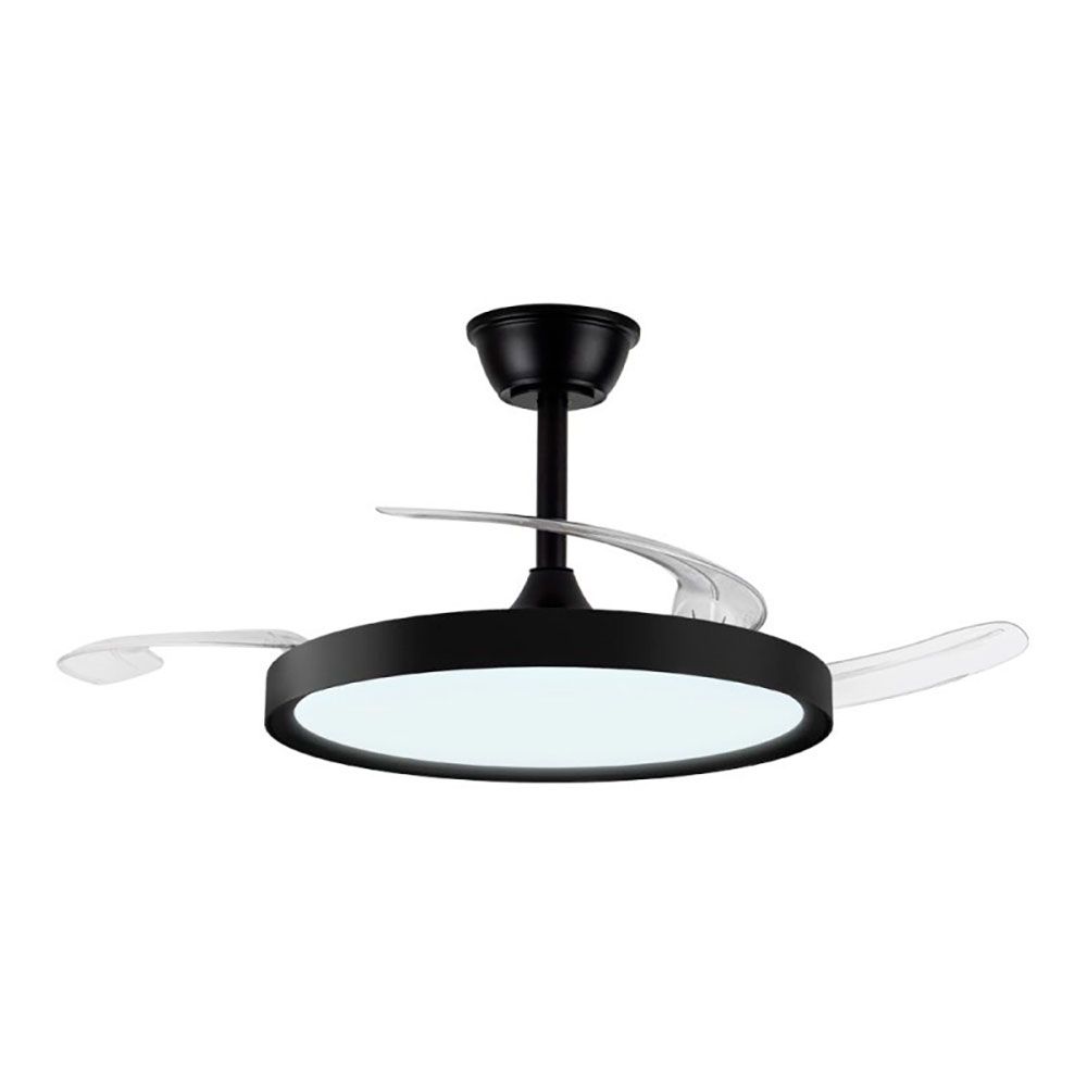 VENTILADOR DE TECHO LED 3CCT ASPAS RETRÁCTILES POLARIS 43 W 4430 lm NEGRO, ASPAS Ø106 cm, PLAFÓN Ø48,5 cm, ALTURA 32 - 42 cm gallery 1