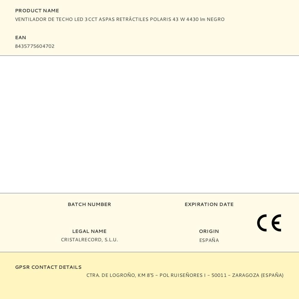 VENTILADOR DE TECHO LED 3CCT ASPAS RETRÁCTILES POLARIS 43 W 4430 lm NEGRO, ASPAS Ø106 cm, PLAFÓN Ø48,5 cm, ALTURA 32 - 42 cm gallery 8