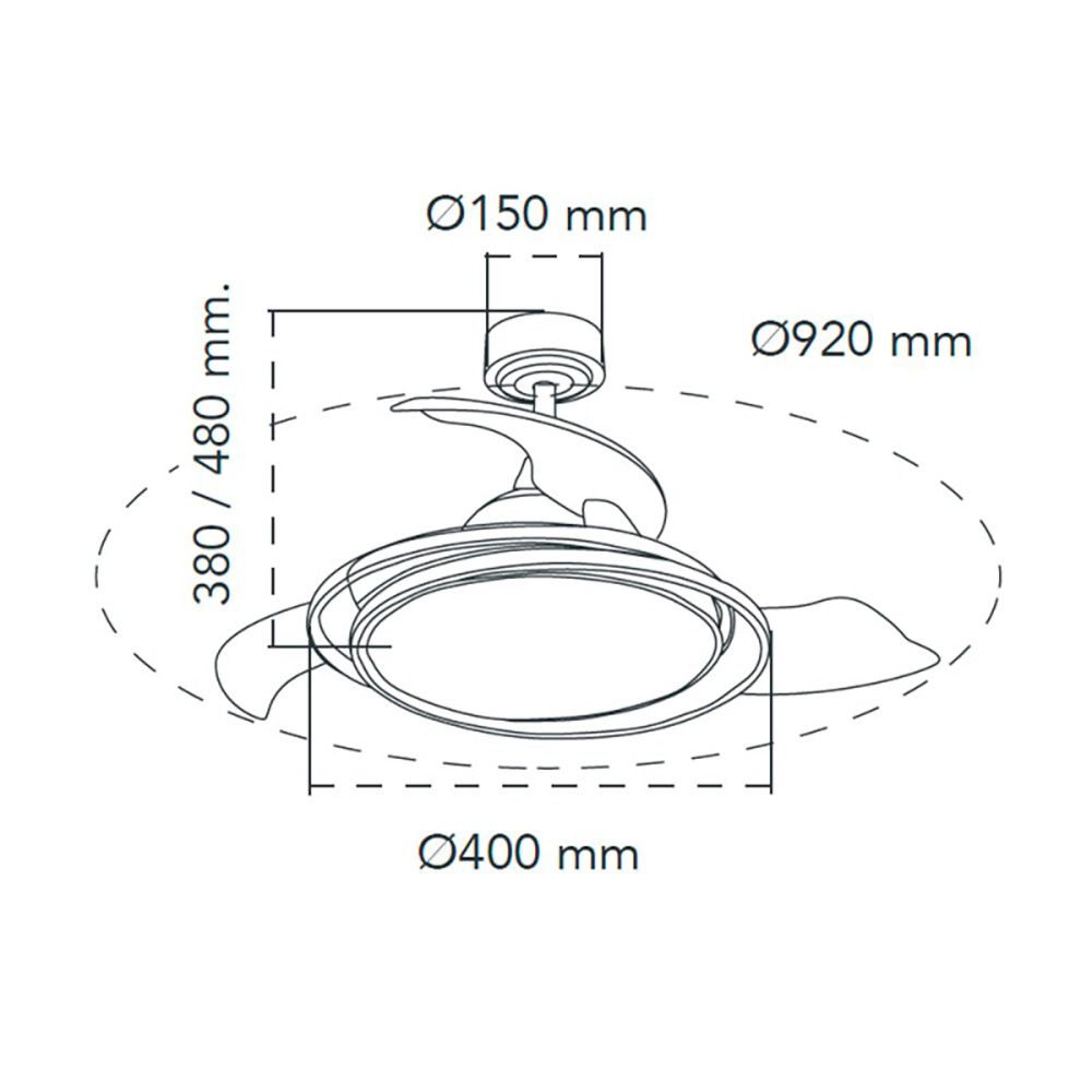 VENTILADOR DE TECHO LED 3CCT ASPAS RETRÁCTILES ANTILA MINI 40 W 4000 lm PLATA, ASPAS Ø92 cm, PLAFÓN Ø40 cm, ALTURA 38 - 48 cm gallery 3
