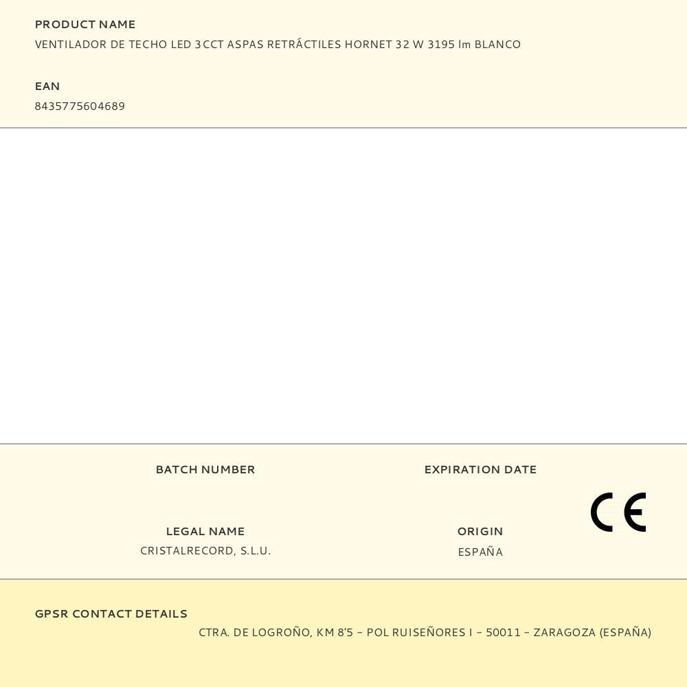 VENTILADOR DE TECHO LED 3CCT ASPAS RETRÁCTILES HORNET 32 W 3195 lm BLANCO, ASPAS Ø56 cm, PLAFÓN Ø26 cm, ALTURA 34 - 44 cm gallery 6