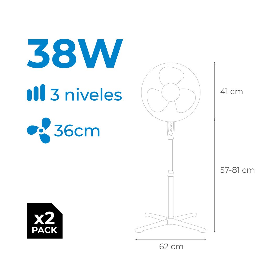 VENTILADOR DE PIE 38 W, BLANCO, Ø40 cm, PACK DE 2 unidades gallery 2