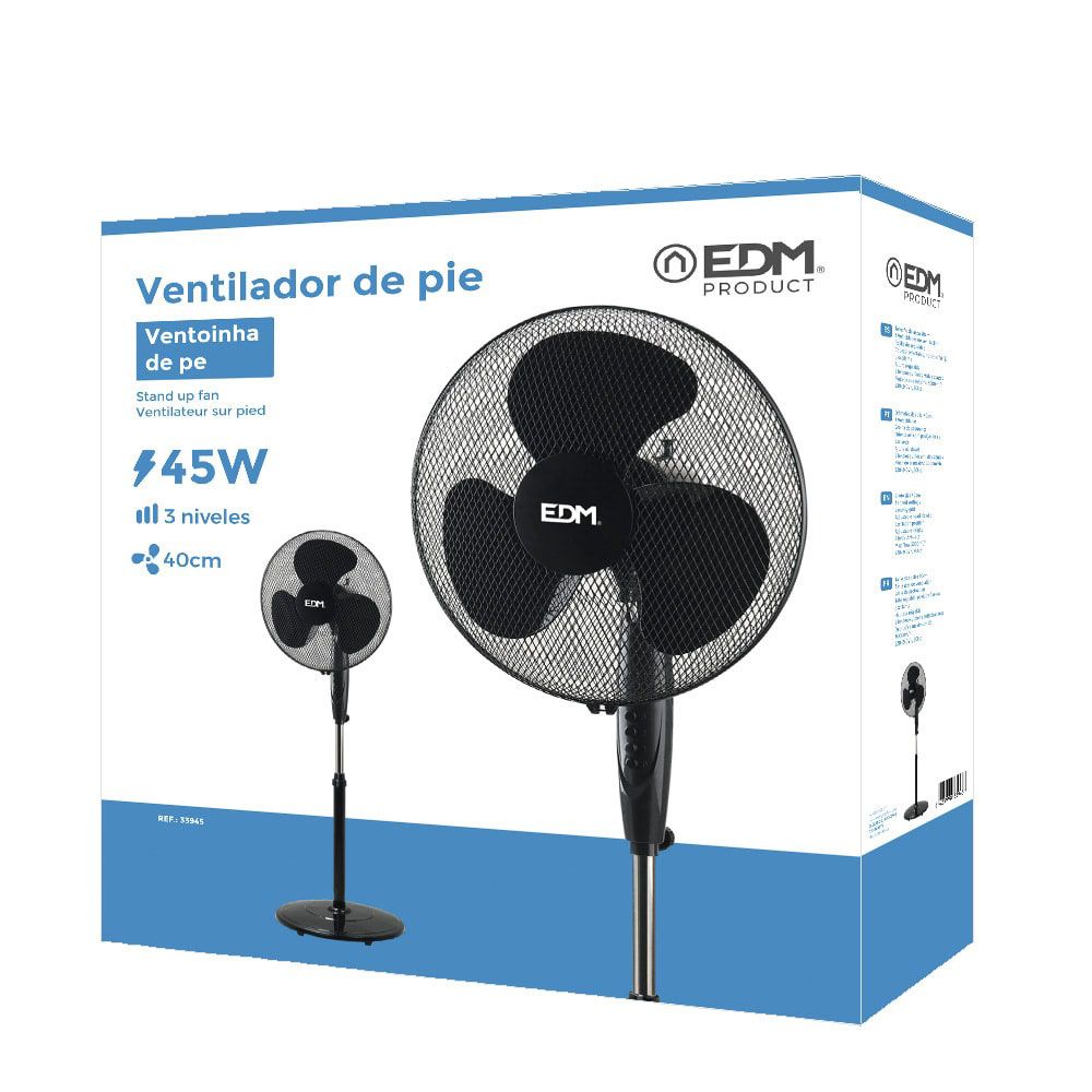 VENTILADOR DE PIE BASE CIRCULAR, NEGRO, POTENCIA 45 W - 55,6 dB - ASPAS Ø40 cm, ALTURA REGULABLE 110-130 cm gallery 1