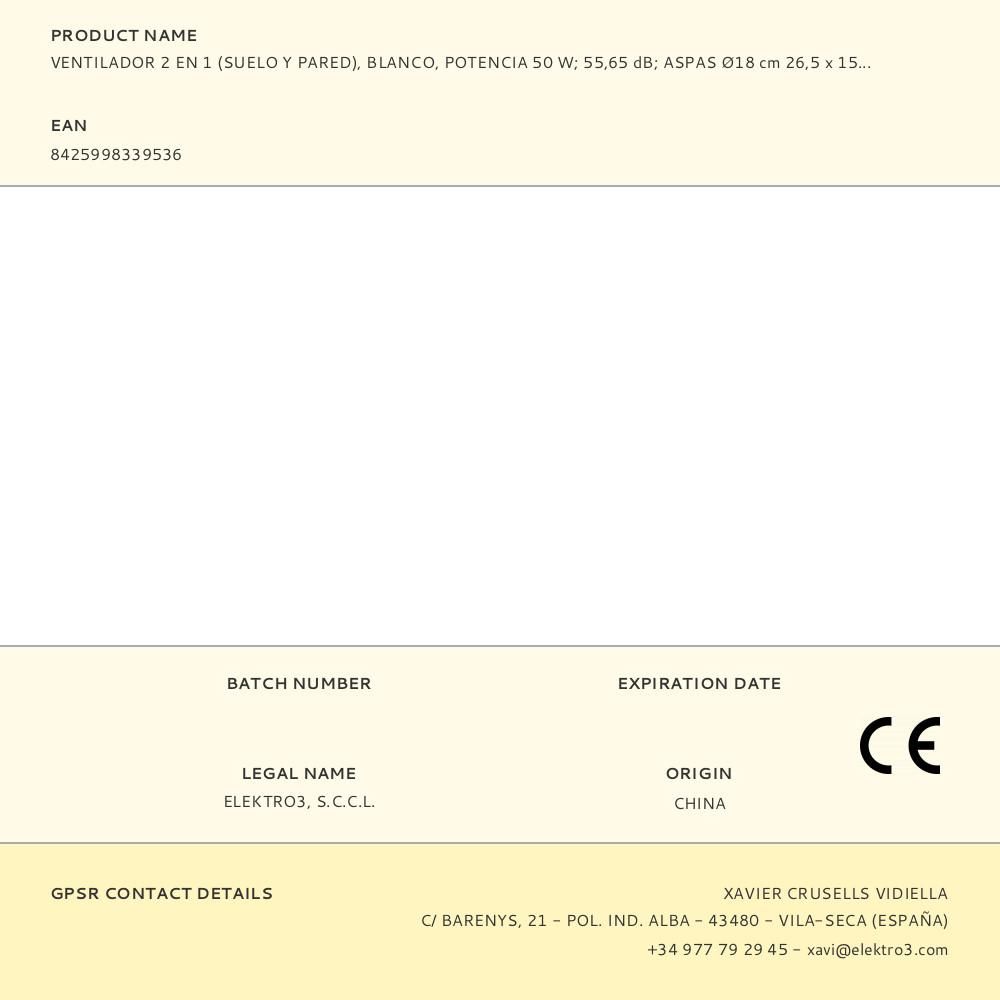 VENTILADOR 2 EN 1 (SUELO Y PARED), BLANCO, POTENCIA 50 W - 55,65 dB - ASPAS Ø18 cm 26,5 x 15,5 x 27,7 cm gallery 3