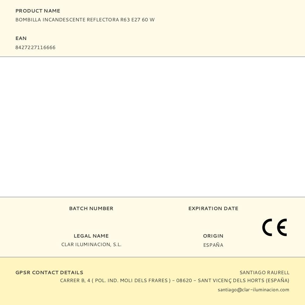 BOMBILLA INCANDESCENTE REFLECTORA R63 E27 60 W gallery 0