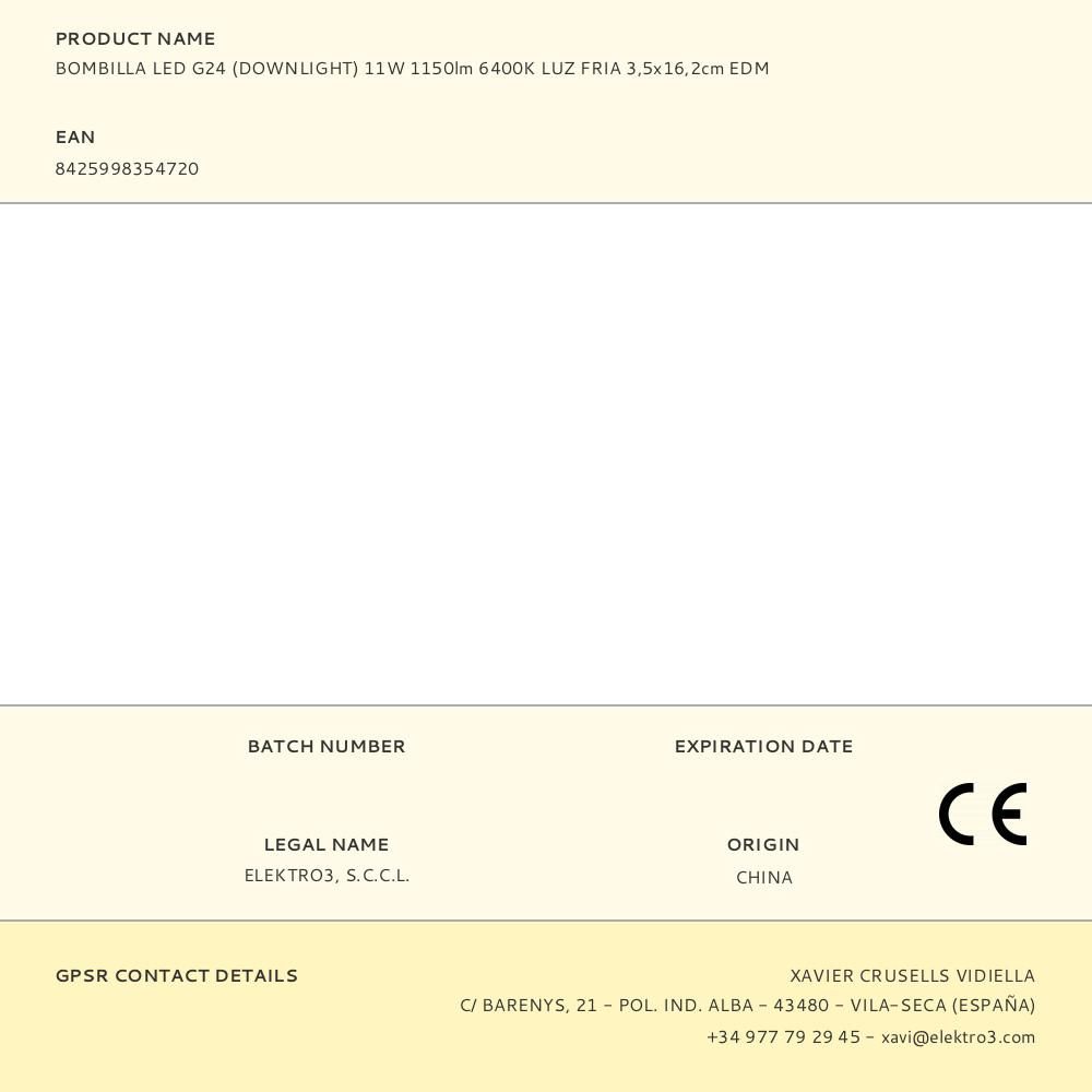 BOMBILLA LED G24 (DOWNLIGHT) 11W 1150lm 6400K LUZ FRIA 3,5x16,2cm EDM gallery 0