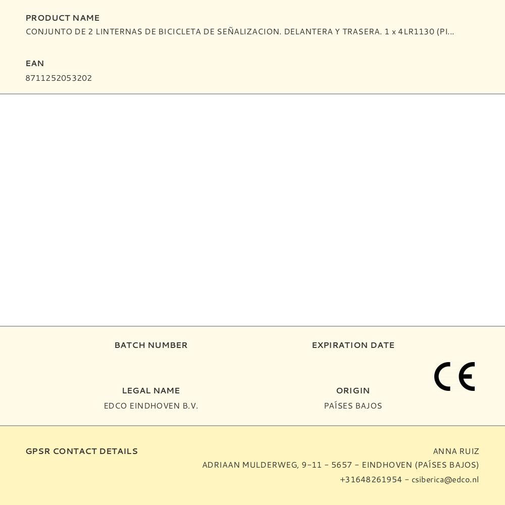 CONJUNTO DE 2 LINTERNAS DE BICICLETA DE SEÑALIZACION. DELANTERA Y TRASERA. 1 x 4LR1130 (PILAS INCLUIDAS) gallery 1