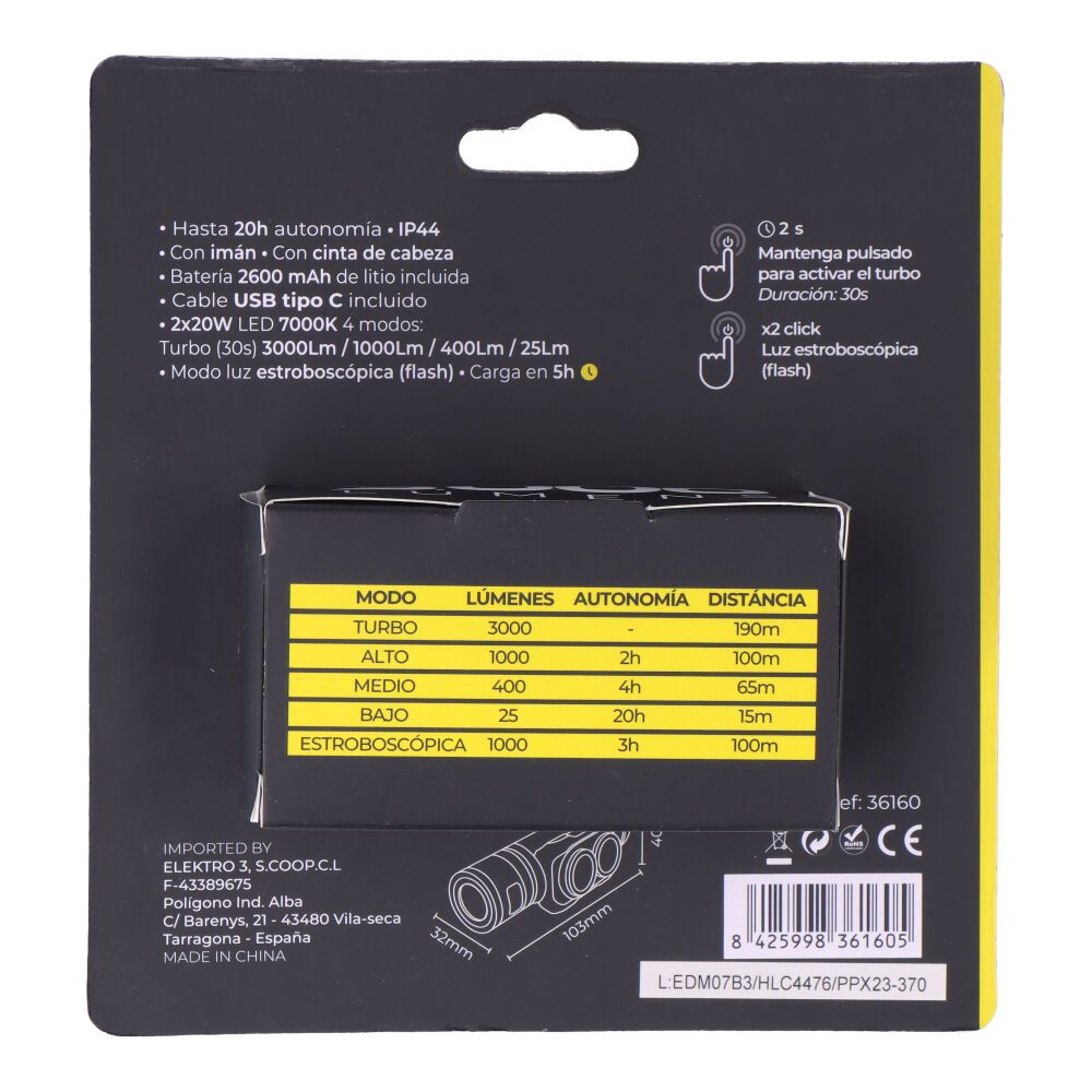 LINTERNA LED FRONTAL THUNDER TRACK 3000 lm, RECARGABLE gallery 6