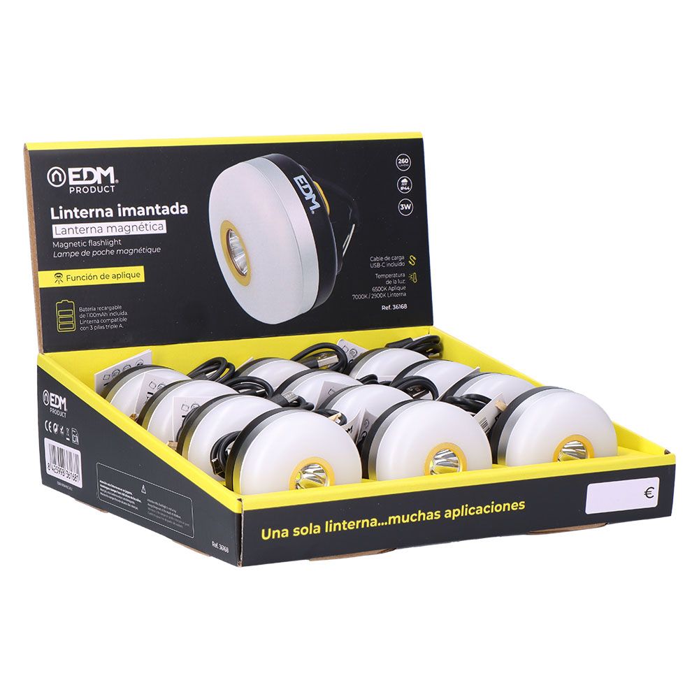 LINTERNA IMANTADA LED 260 lm 3CCT 6500 / 7000 / 2900 K IP44 3 W BATERIA RECARGABLE 1100 mAh Ø 66 x 40 mm gallery 5