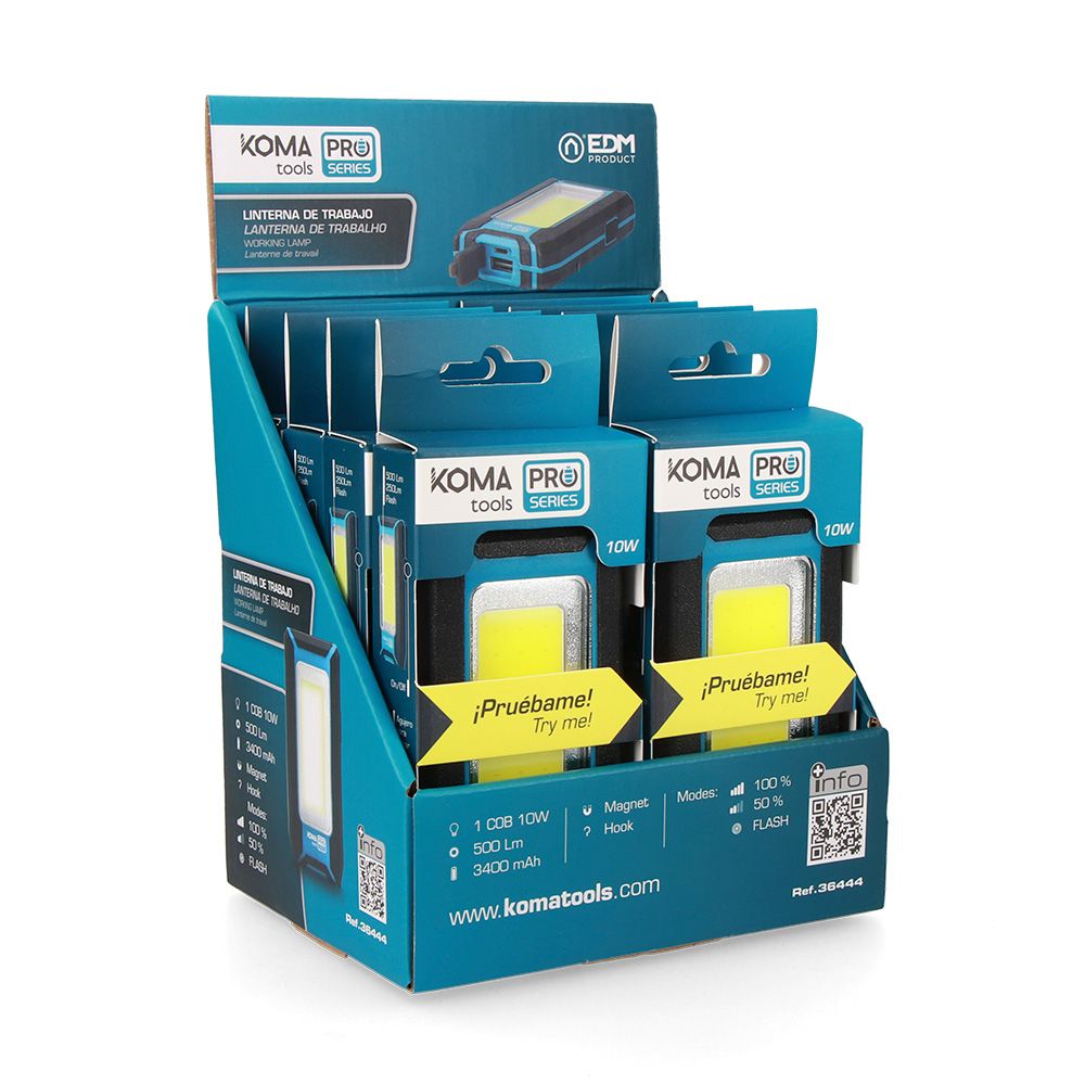 LINTERNA LED COB 10 W 500 lm PROFESIONAL, RECARGABLE, CON GANCHO + IMAN - FUNCION POWER BANK - 60 x 23 x 112 mm gallery 5