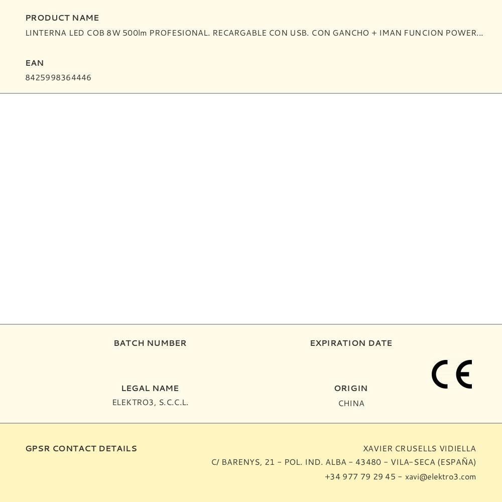 LINTERNA LED COB 10 W 500 lm PROFESIONAL, RECARGABLE, CON GANCHO + IMAN - FUNCION POWER BANK - 60 x 23 x 112 mm gallery 8