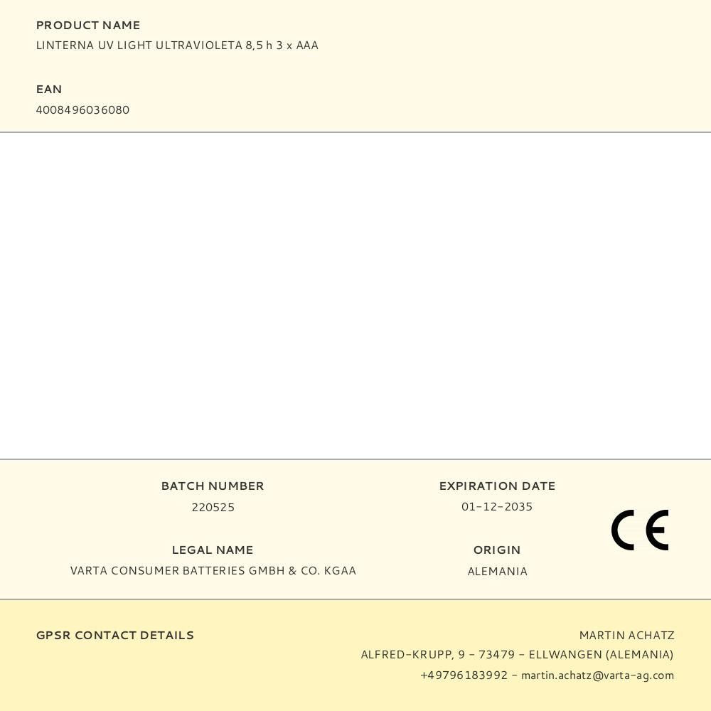 LINTERNA UV LIGHT ULTRAVIOLETA 8,5 h 3 x AAA gallery 0