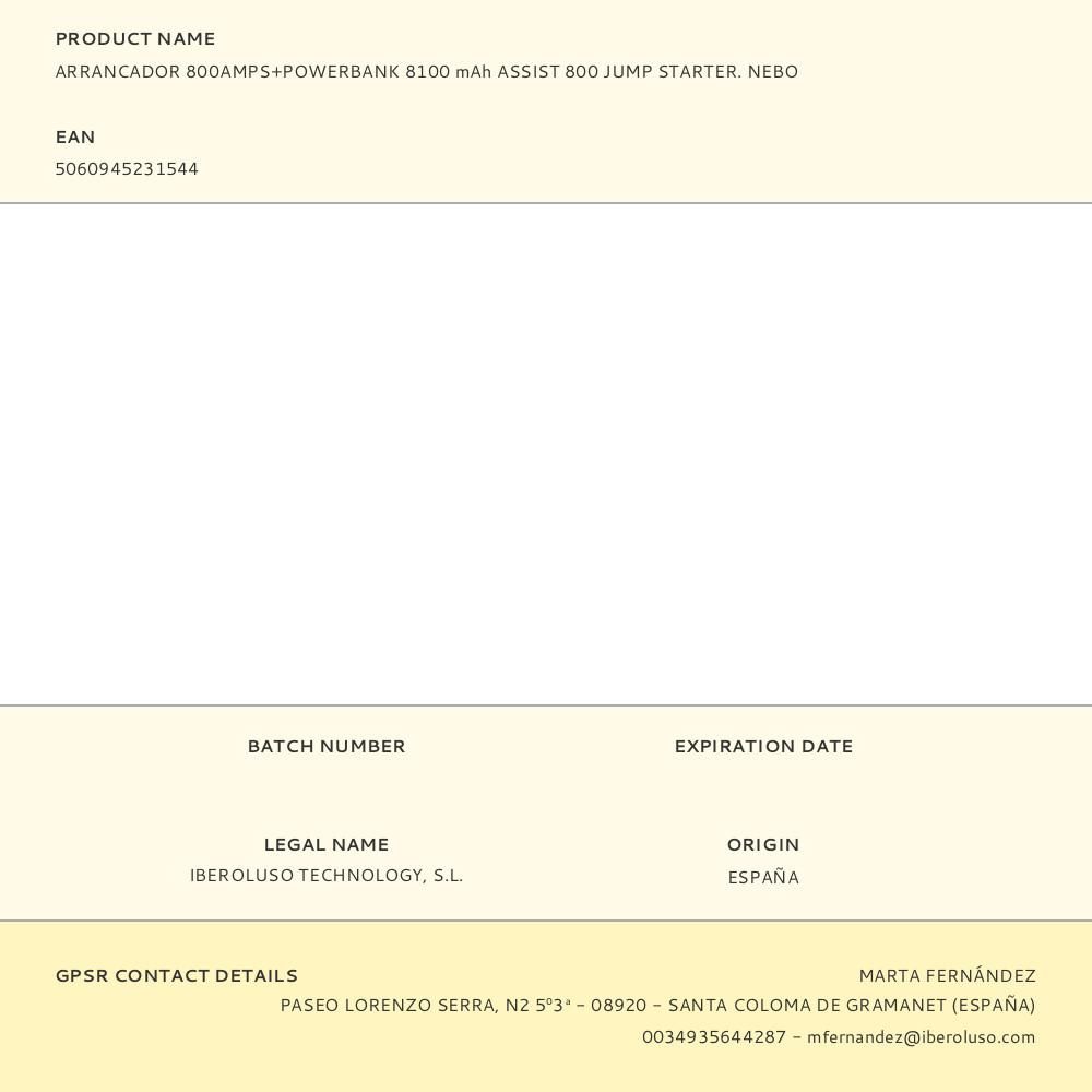 ARRANCADOR 800AMPS+POWERBANK 8100 mAh ASSIST 800 JUMP STARTER. NEBO gallery 6