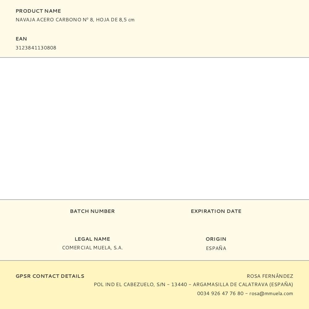 NAVAJA ACERO CARBONO Nº 8, HOJA DE 8,5 cm gallery 0