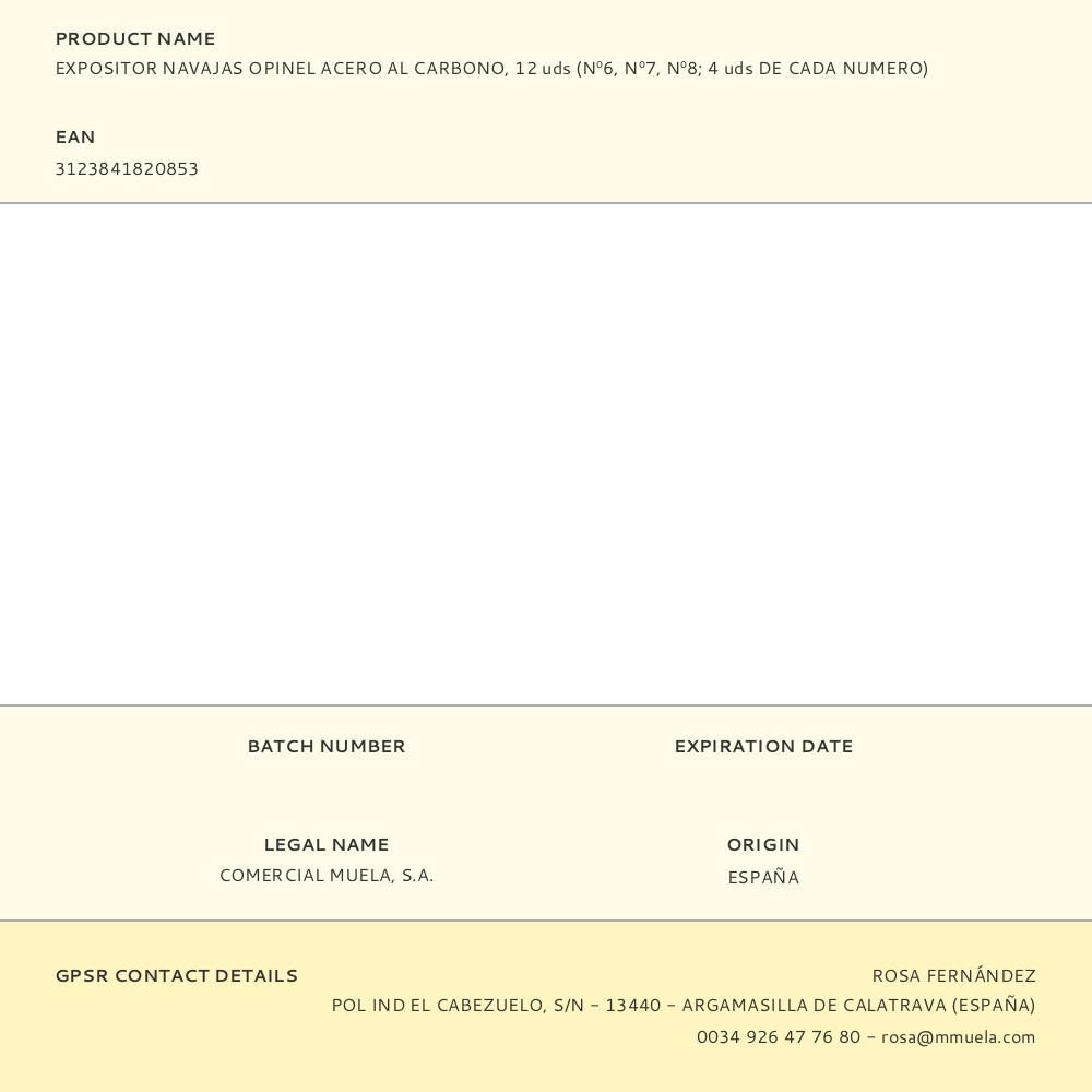 EXPOSITOR NAVAJAS OPINEL ACERO AL CARBONO, 12 uds (Nº6, Nº7, Nº8 - 4 uds DE CADA NUMERO) gallery 0