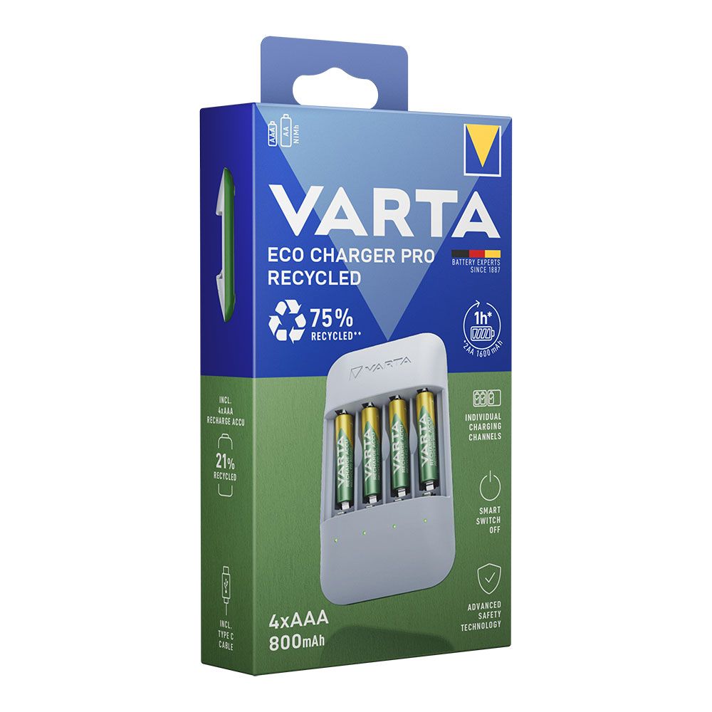 CARGADOR DE PILAS VARTA ECO CHARGER PRO + 4 PILAS 800 Mah AAA 56813 gallery 1