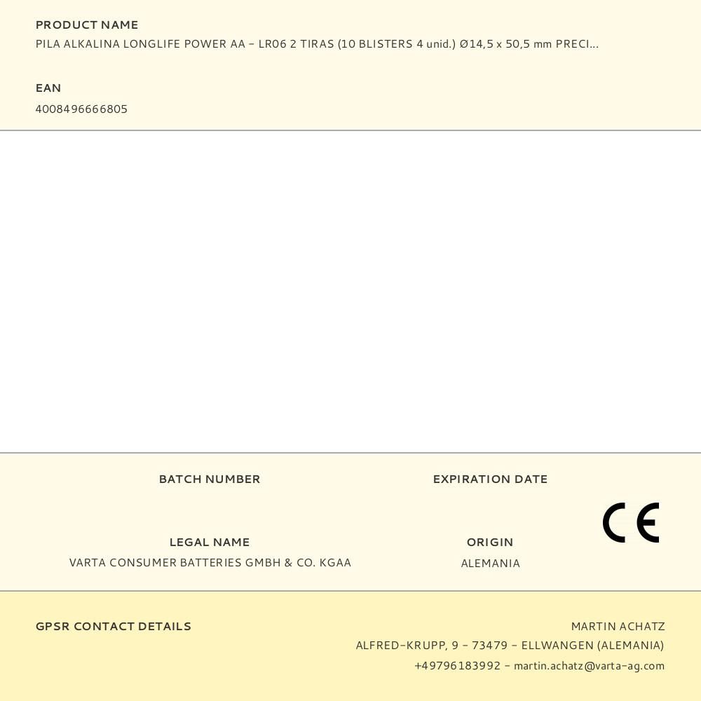 PILA ALKALINA LONGLIFE POWER AA - LR06 2 TIRAS (10 BLISTERS 4 unid.) Ø14,5 x 50,5 mm PRECIO POR BLISTER gallery 1