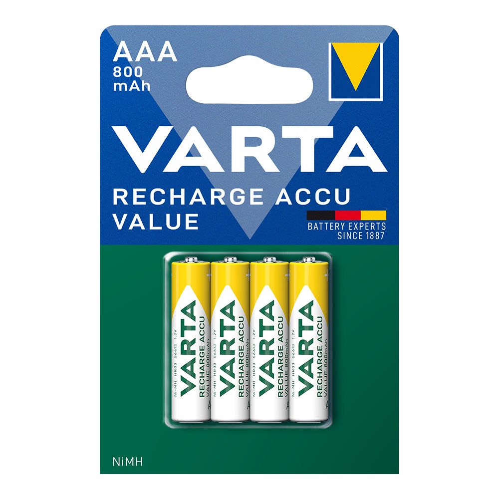 PILA VARTA RECARGABLE ACCU AAA - HR03 800 mA (BLISTER 4 unid.) Ø10,5x44,5mm