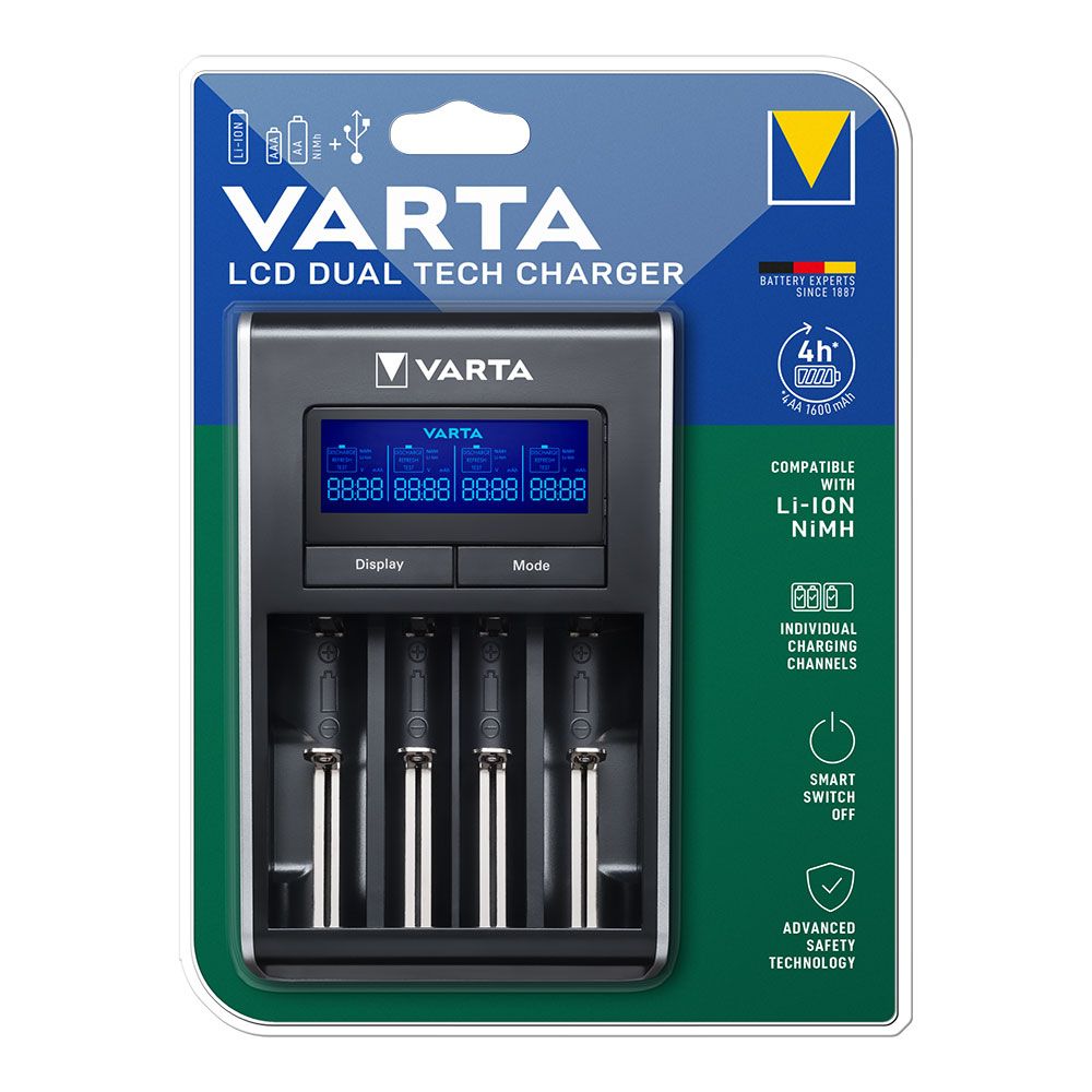 CARGADOR VARTA LCD DUAL TECH PARA PILAS LI-ION Y NI-MH SIN PILAS 100/240V