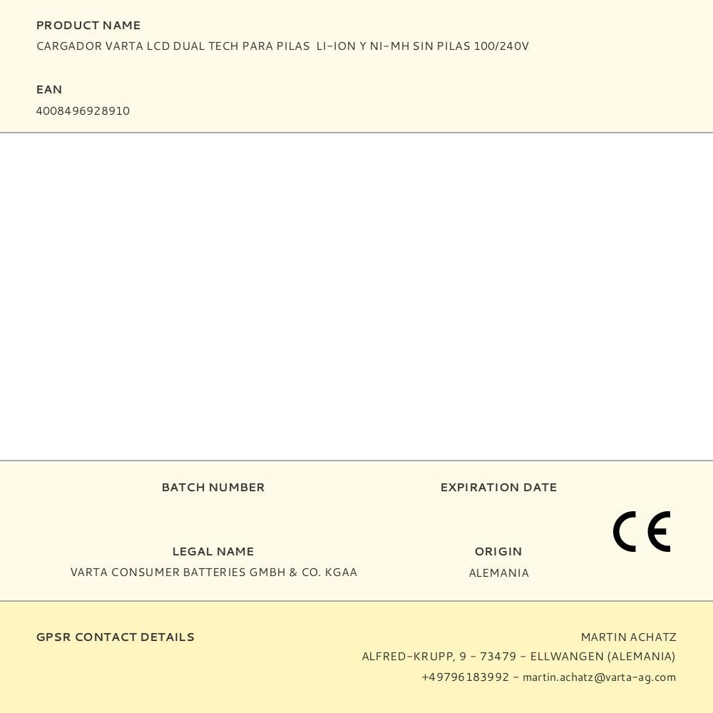 CARGADOR VARTA LCD DUAL TECH PARA PILAS LI-ION Y NI-MH SIN PILAS 100/240V gallery 0