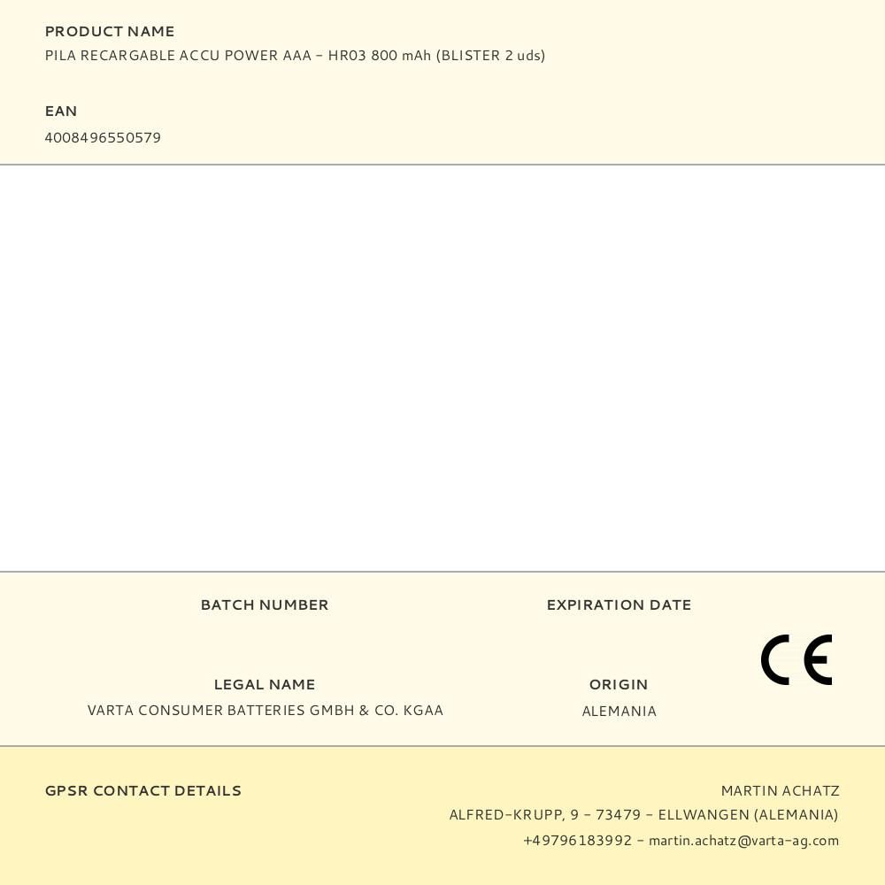 PILA RECARGABLE ACCU POWER AAA - HR03 800 mAh (BLISTER 2 uds) gallery 0