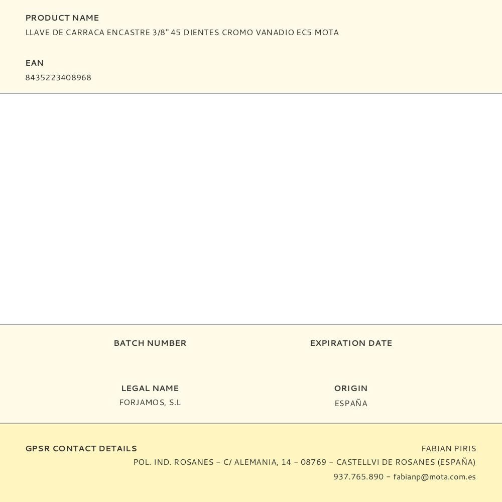 LLAVE DE CARRACA ENCASTRE CROMO VANADIO 3/8 pulg, 45 DIENTES gallery 0