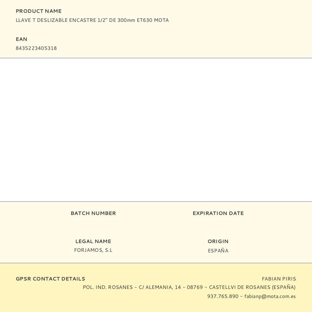 LLAVE T DESLIZABLE ENCASTRE ½ pulg DE 300 mm gallery 1