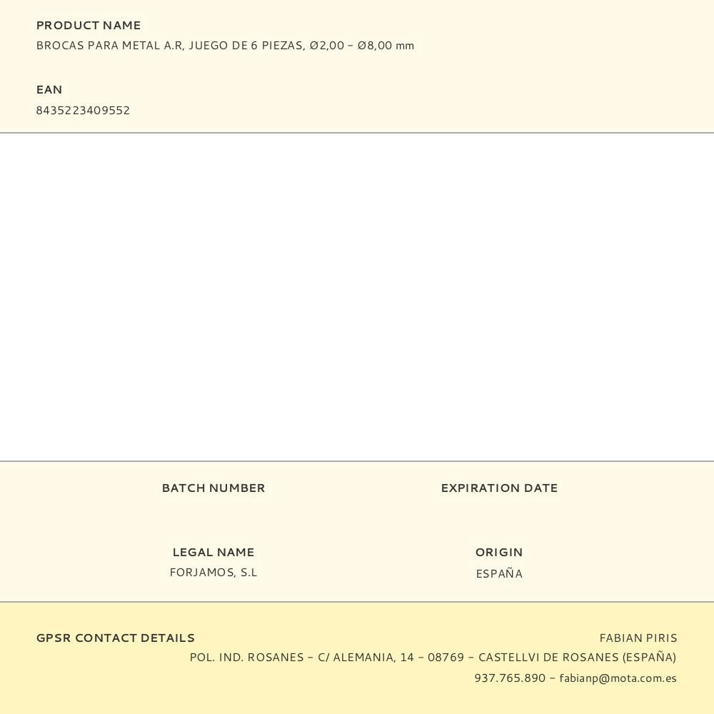 BROCAS PARA METAL A.R, JUEGO DE 6 PIEZAS, Ø2,00 - Ø8,00 mm gallery 0