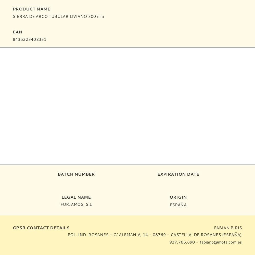 SIERRA DE ARCO TUBULAR LIVIANO 300 mm gallery 0