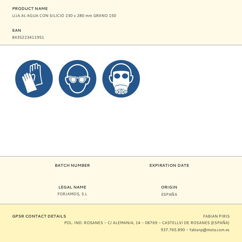 LIJA AL AGUA CON SILICIO 230 x 280 mm GRANO 150 gallery 0